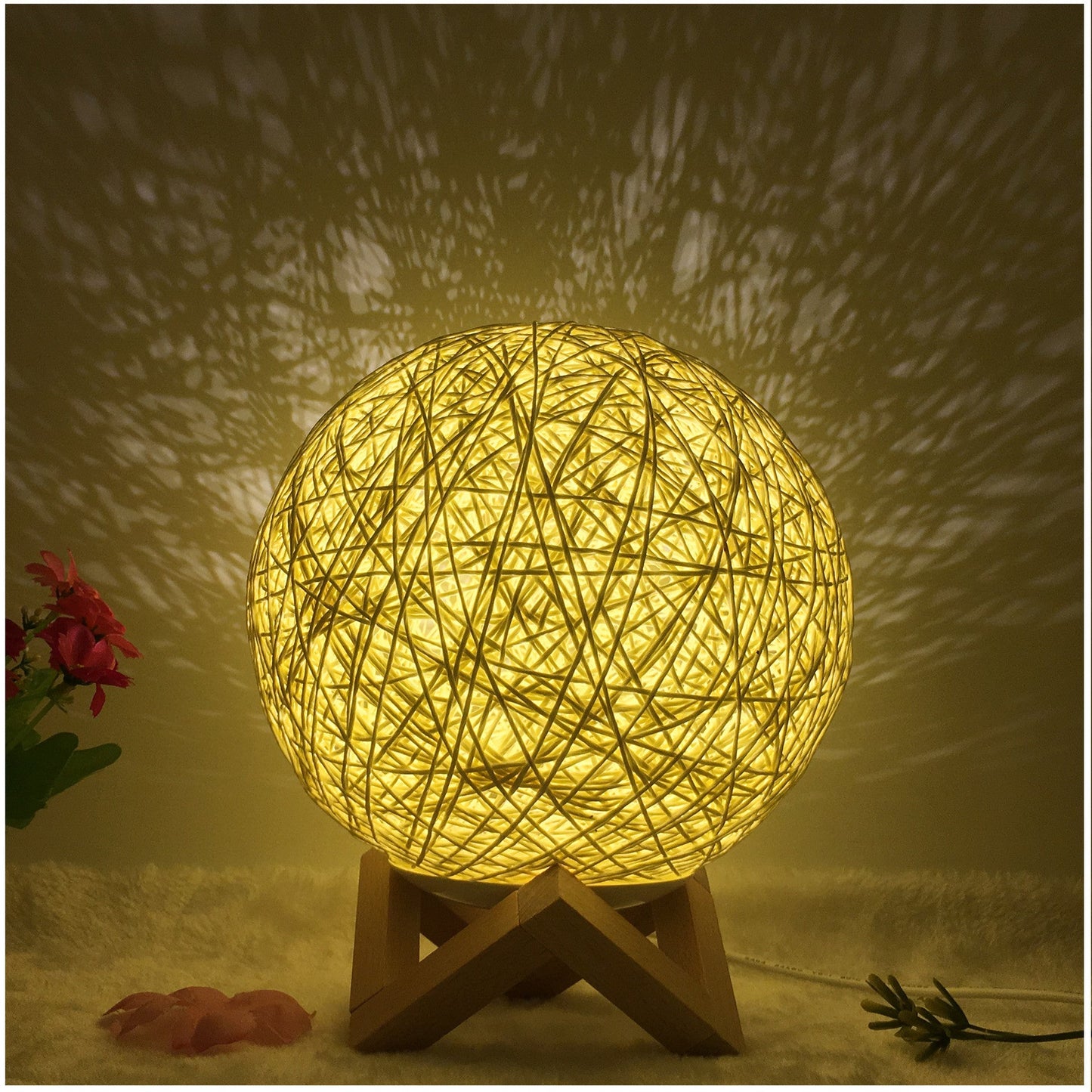 Creative Linen Table Lamp Novel and Unique LED Intelligent Rattan Ball Lamp COMFYAPPLI