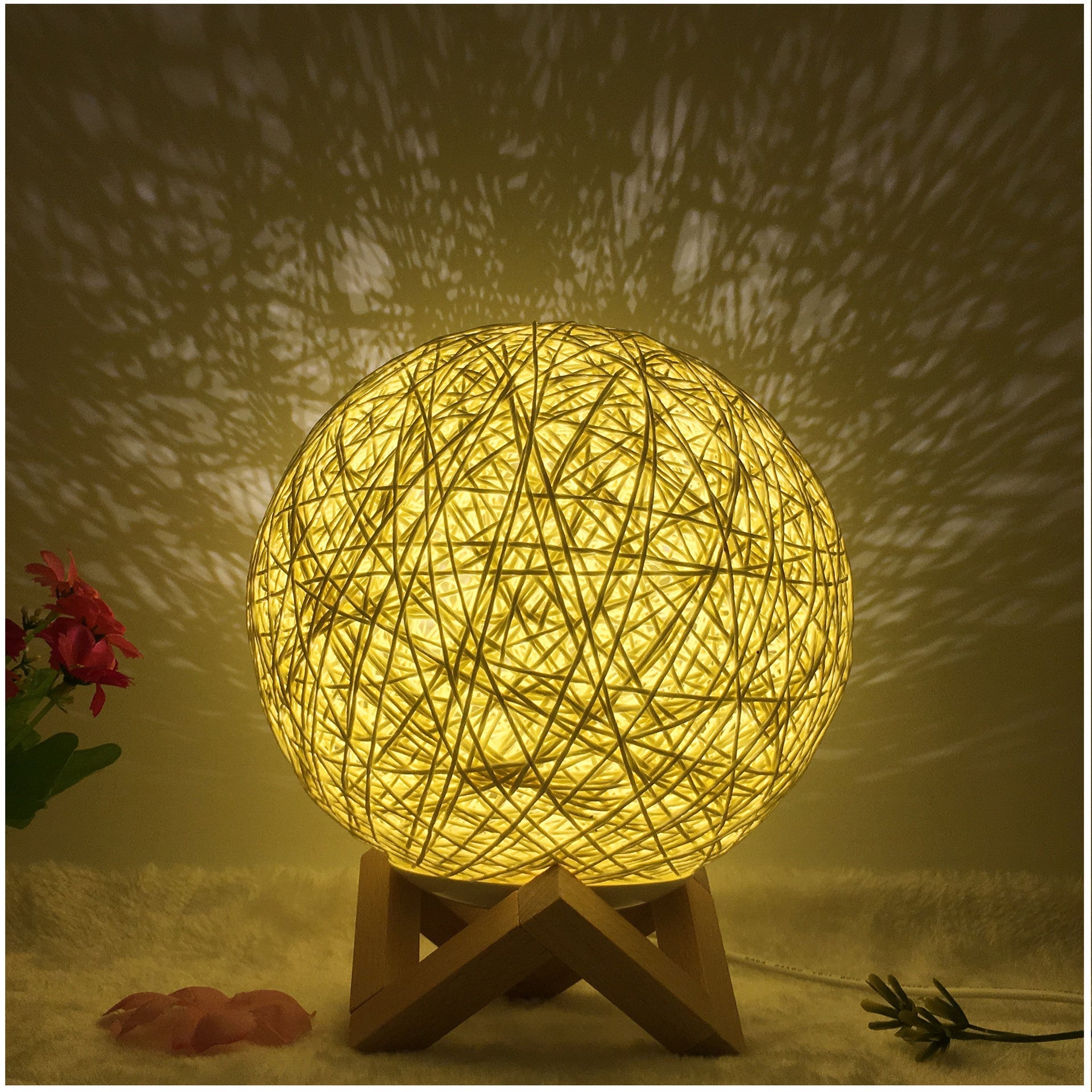 Creative Linen Table Lamp Novel and Unique LED Intelligent Rattan Ball Lamp COMFYAPPLI